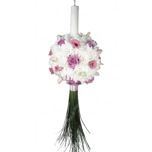 Lumanare botez din crizanteme albe, eustoma roz