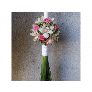 Lumânare Nunta cu cymbidium,trandafir si verdeață Decorativa