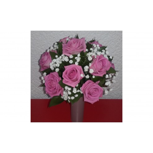 Buchet cu trandafir gypsophila si verdeata 