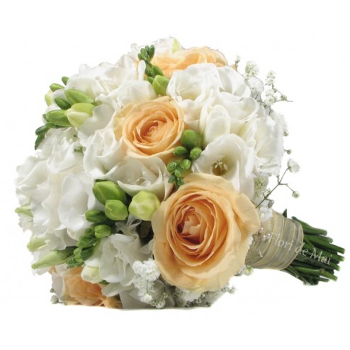 Buchet din trandafiri, eustoma si frezii