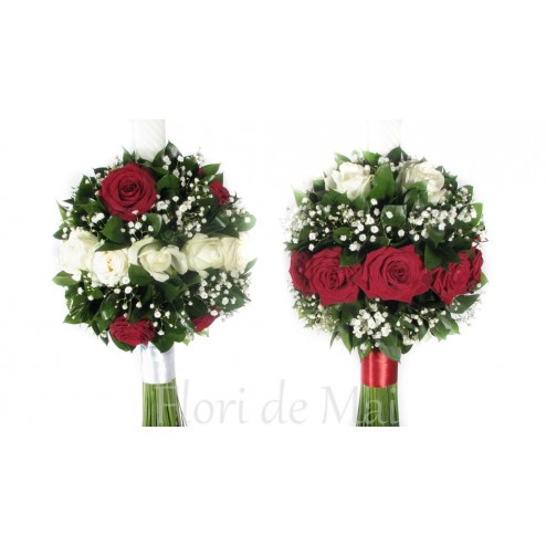 Lumanari de nunta din trandafiri, gypsophila