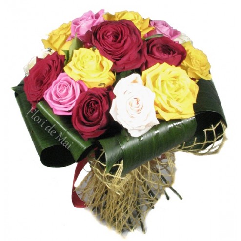 Buchet din trandafiri multicolori