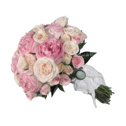 Buchet de mireasa trandafiri englezesti si minirose