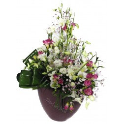 Aranjament cu dendrobium, eustoma, frezii