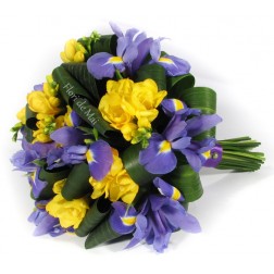 Buchet din iris si frezii galbene