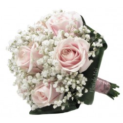 Buchet din trandafiri roz pal si gypsophila