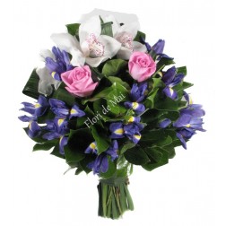 Buchet iris, trandafiri, orhidee