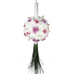 Lumanare botez din crizanteme albe, eustoma roz