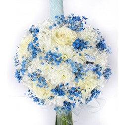 Lumanare de botez trandafiri, crizanteme, gypsophila
