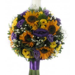 Lumanare de botez floarea soarelui si eustoma