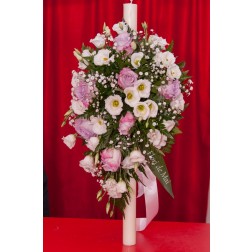 Lumanare botez din trandafiri si eustoma